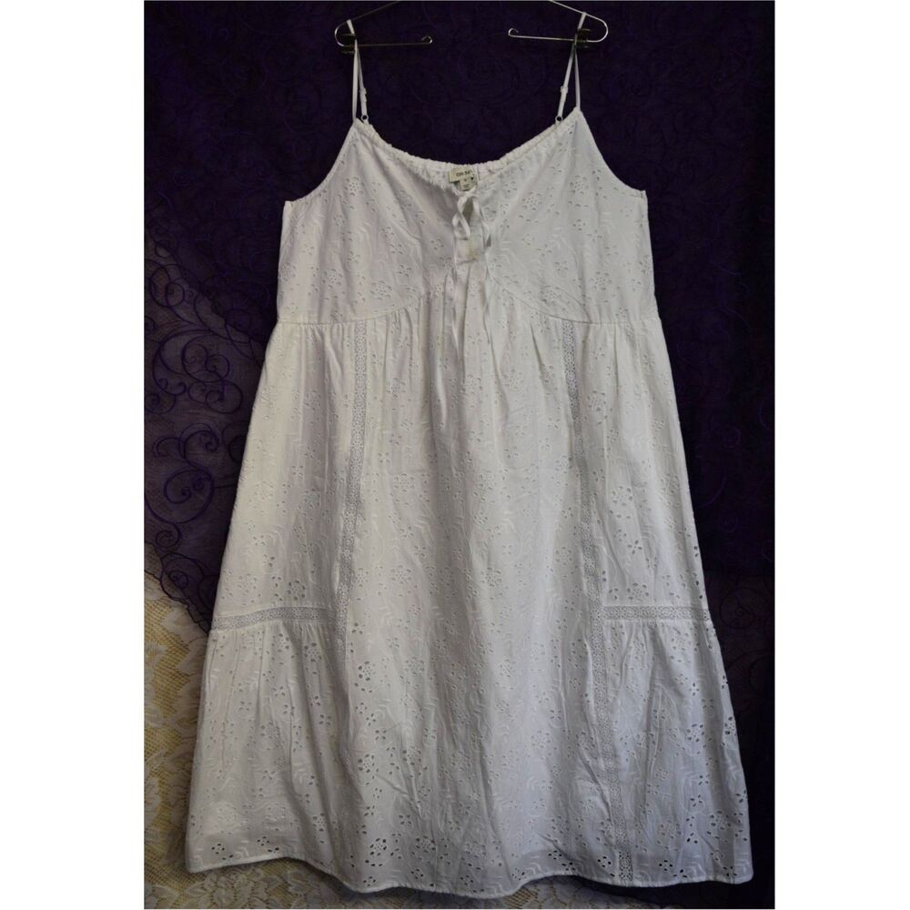 On 34th Womens Sz XL NWT White 100% Cotton Eyelet Cottage Babydoll Dress Midi